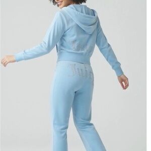 Juicy Couture frosted blue velour Tracksuit Set Rhinestone Hoodie & Pant XL